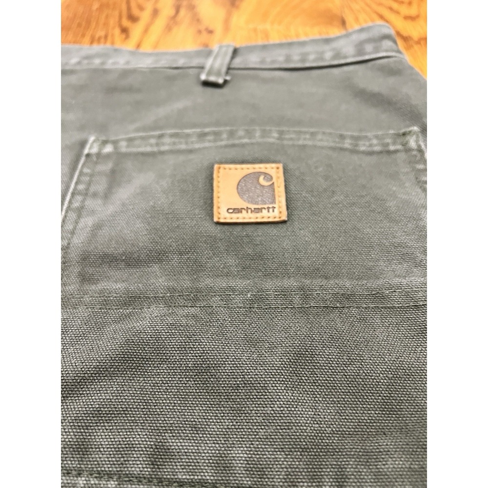 Carhartt B111 Mens Moss Green Flannel Lined Loose Fit Carpenter Pants Size 40x29 - Picture 11 of 12